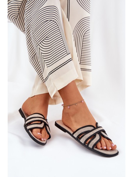 Flat Ladies Slippers With Bow Beige Tobin