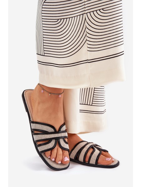 Flat Ladies Slippers With Bow Beige Tobin