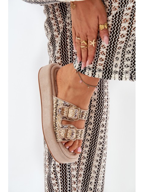 Women's Platform Sandals With Buckles And Weaving Khaki Limme