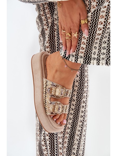 Women's Platform Sandals With Buckles And Weaving Khaki Limme