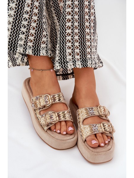 Women's Platform Sandals With Buckles And Weaving Khaki Limme