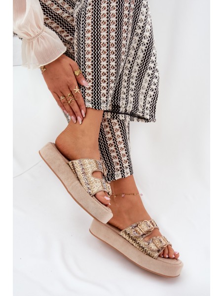 Women's Platform Sandals With Buckles And Weaving Khaki Limme