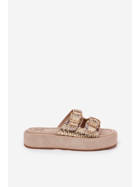 Women's Platform Sandals With Buckles And Weaving Khaki Limme