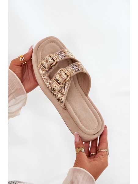 Women's Platform Sandals With Buckles And Weaving Khaki Limme