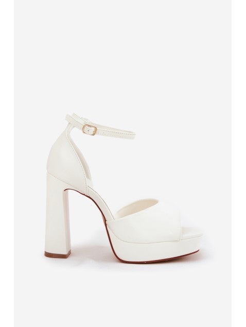 Ladies Sandals On Heel And Platform Eco Leather White Lomman