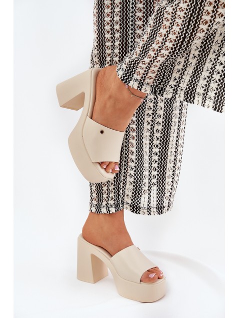 Women's Eco Leather Heeled Platform Sandals Light Beige Tamirella