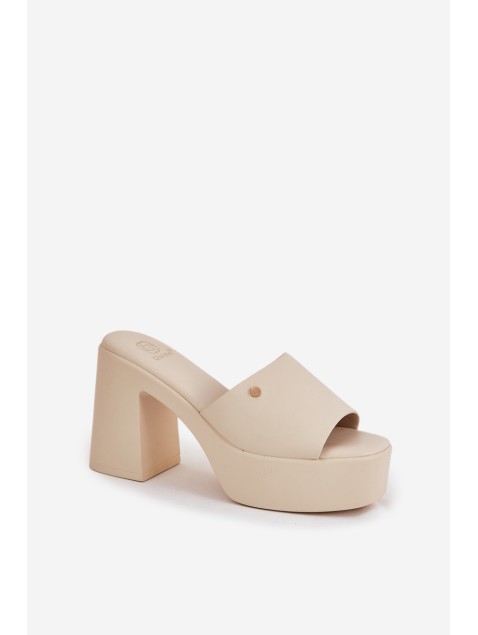 Women's Eco Leather Heeled Platform Sandals Light Beige Tamirella