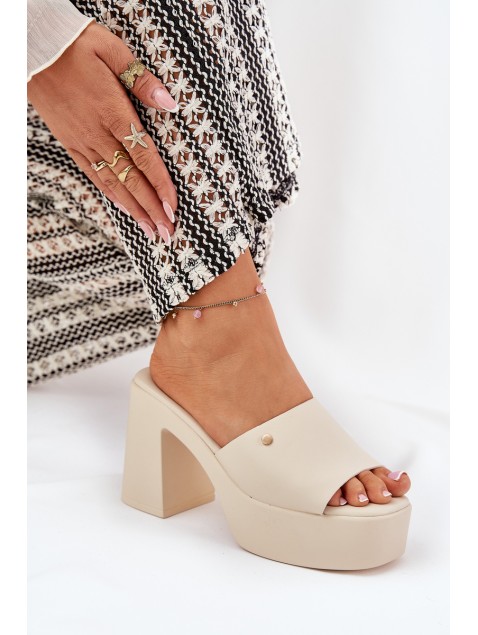 Women's Eco Leather Heeled Platform Sandals Light Beige Tamirella