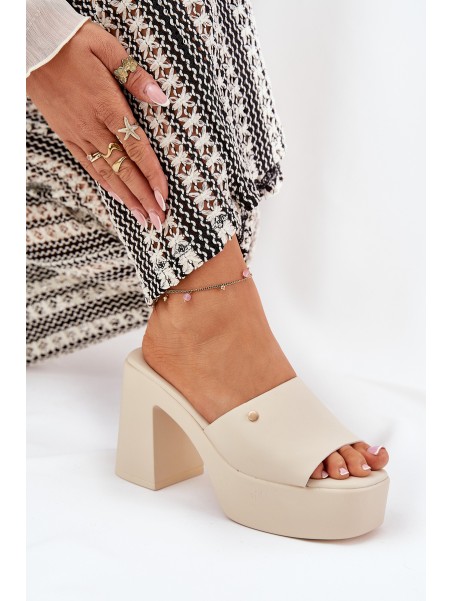 Women's Eco Leather Heeled Platform Sandals Light Beige Tamirella