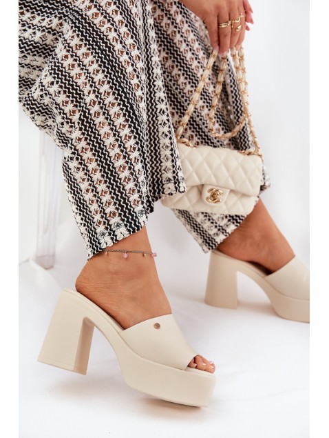 Women's Eco Leather Heeled Platform Sandals Light Beige Tamirella