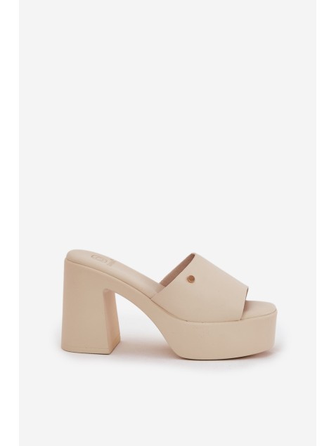 Women's Eco Leather Heeled Platform Sandals Light Beige Tamirella