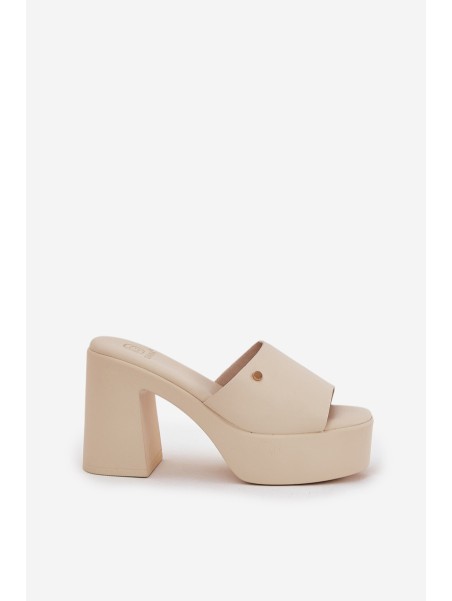 Women's Eco Leather Heeled Platform Sandals Light Beige Tamirella