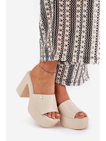 Women's Eco Leather Heeled Platform Sandals Light Beige Tamirella