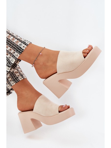 Women Sandals On Heel And Platform Beige Omeisa