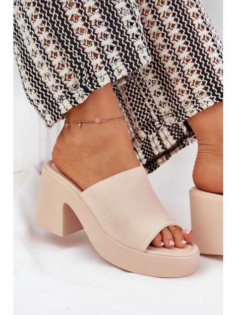 Women Sandals On Heel And Platform Beige Omeisa