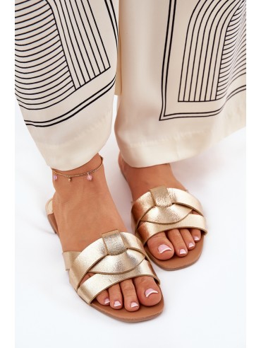 Flat Ladies Slippers With Intertwining Straps Gold Selaenor 2