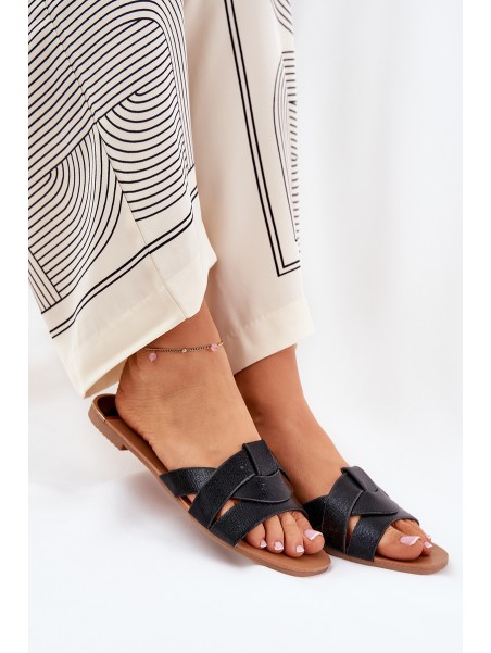 Flat Women's Slippers With Intertwining Straps Black Selaenor
