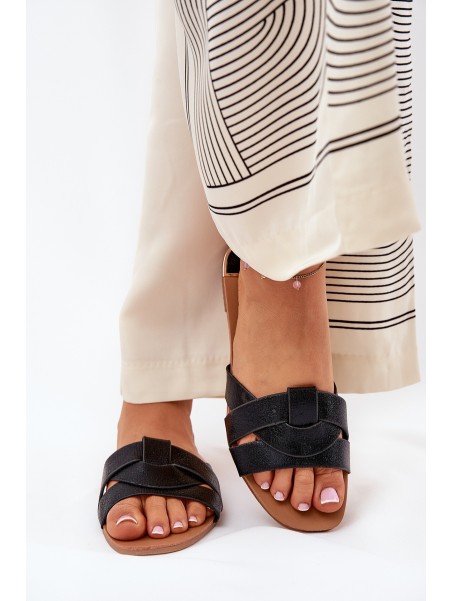 Flat Women's Slippers With Intertwining Straps Black Selaenor