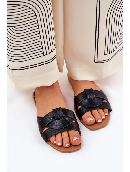 Flat Women's Slippers With Intertwining Straps Black Selaenor