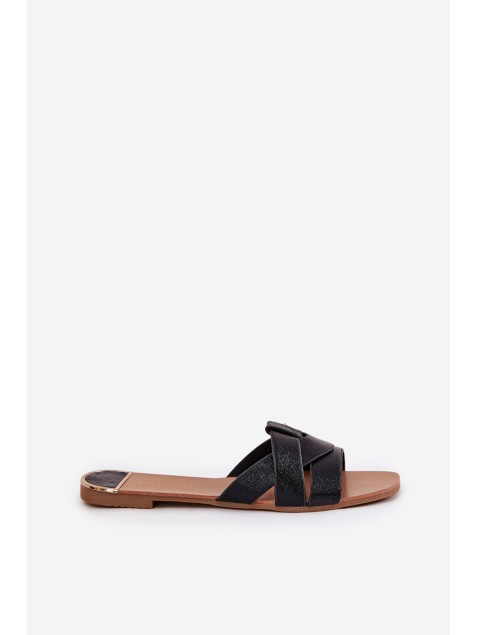 Flat Women's Slippers With Intertwining Straps Black Selaenor