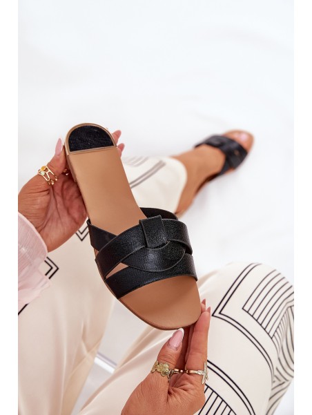 Flat Women's Slippers With Intertwining Straps Black Selaenor