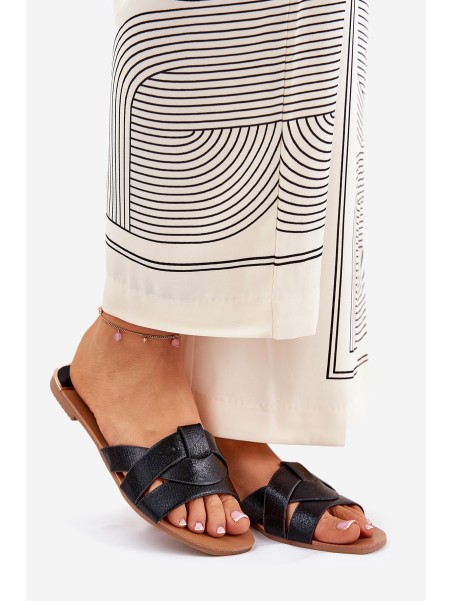 Flat Women's Slippers With Intertwining Straps Black Selaenor