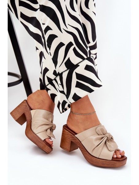 Ladies Heeled Slippers Made Of Eco Leather Beige Kikilla