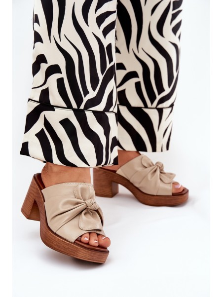 Ladies Heeled Slippers Made Of Eco Leather Beige Kikilla