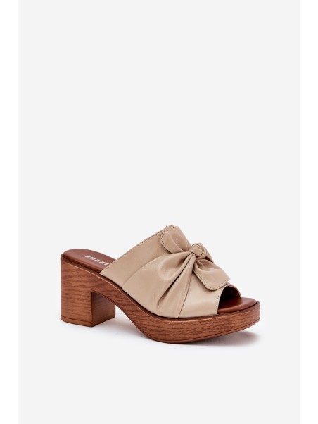Ladies Heeled Slippers Made Of Eco Leather Beige Kikilla