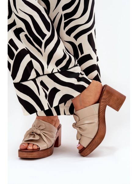 Ladies Heeled Slippers Made Of Eco Leather Beige Kikilla