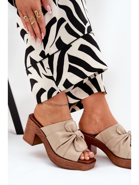 Ladies Heeled Slippers Made Of Eco Leather Beige Kikilla