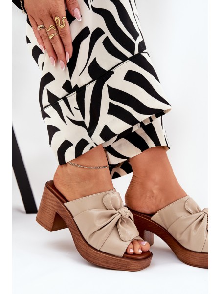 Ladies Heeled Slippers Made Of Eco Leather Beige Kikilla