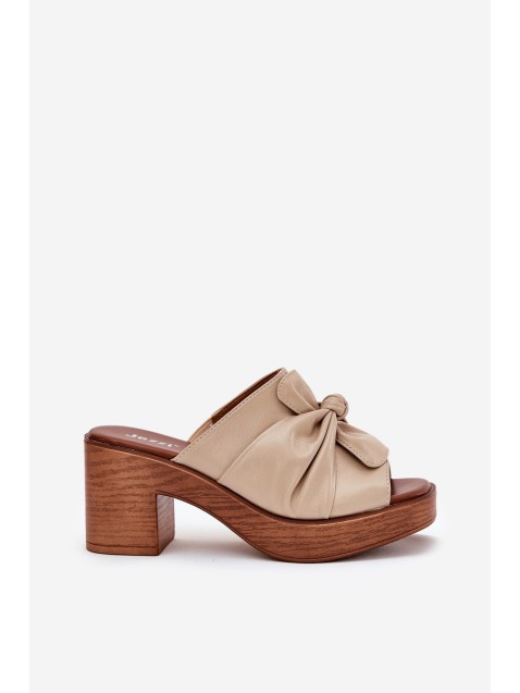Ladies Heeled Slippers Made Of Eco Leather Beige Kikilla