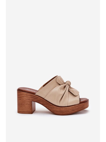 Ladies Heeled Slippers Made Of Eco Leather Beige Kikilla