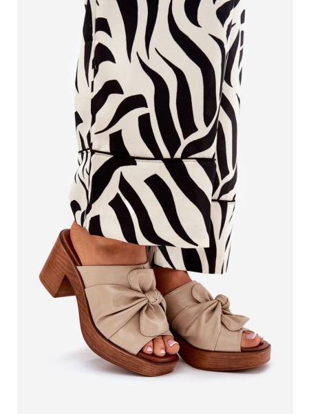 Ladies Heeled Slippers Made Of Eco Leather Beige Kikilla