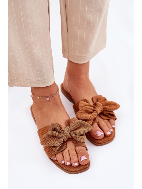 Flat Women's Sliders With Bow Camel Tobin