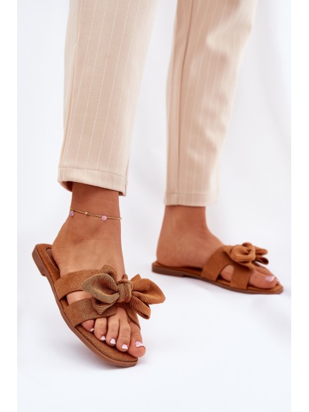 Flat Women's Sliders With Bow Camel Tobin