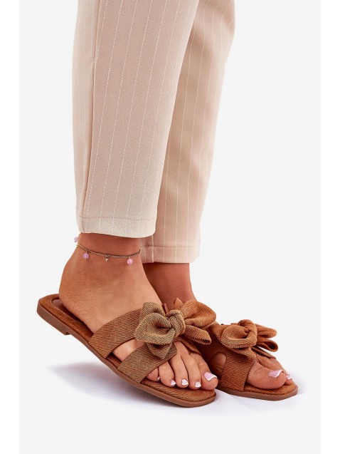 Flat Women's Sliders With Bow Camel Tobin