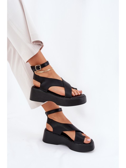 Ladies Platform And Wedge Sandals Eco Leather Black Tenzorus