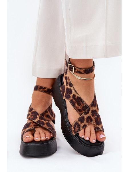 Women's Platform And Wedge Sandals In Leopard Print Brown Tenzorus