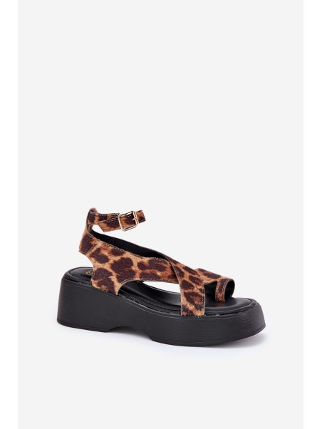 Women's Platform And Wedge Sandals In Leopard Print Brown Tenzorus