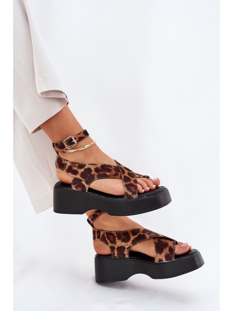 Women's Platform And Wedge Sandals In Leopard Print Brown Tenzorus