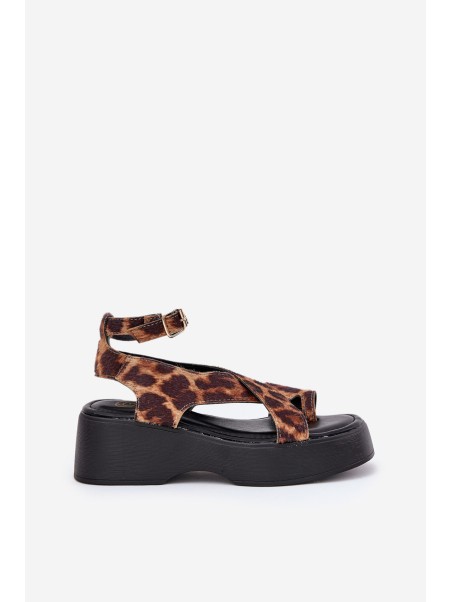 Women's Platform And Wedge Sandals In Leopard Print Brown Tenzorus