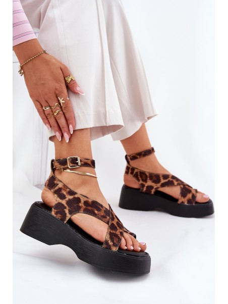 Women's Platform And Wedge Sandals In Leopard Print Brown Tenzorus