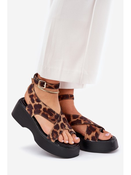 Women's Platform And Wedge Sandals In Leopard Print Brown Tenzorus