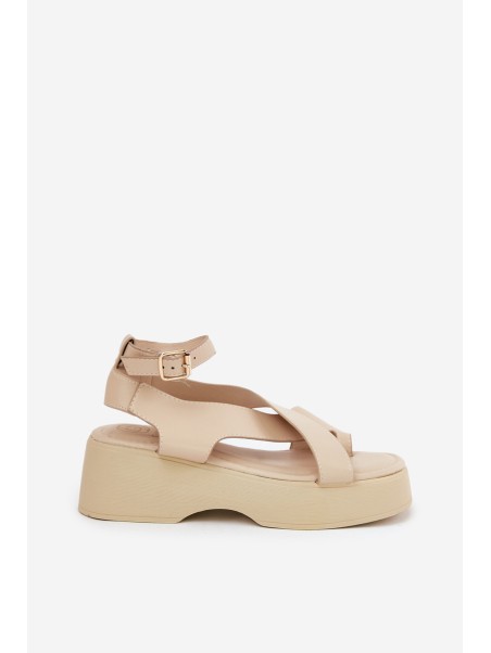 Women's sandals on platform and wedge eco leather beige Tenzorus