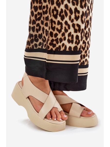 Women's sandals on platform and wedge eco leather beige Tenzorus