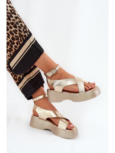 Women's Sandals On Platform And Wedge Eco Leather Gold Tenzorus