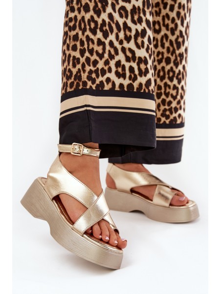 Women's Sandals On Platform And Wedge Eco Leather Gold Tenzorus
