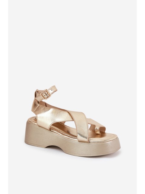 Women's Sandals On Platform And Wedge Eco Leather Gold Tenzorus